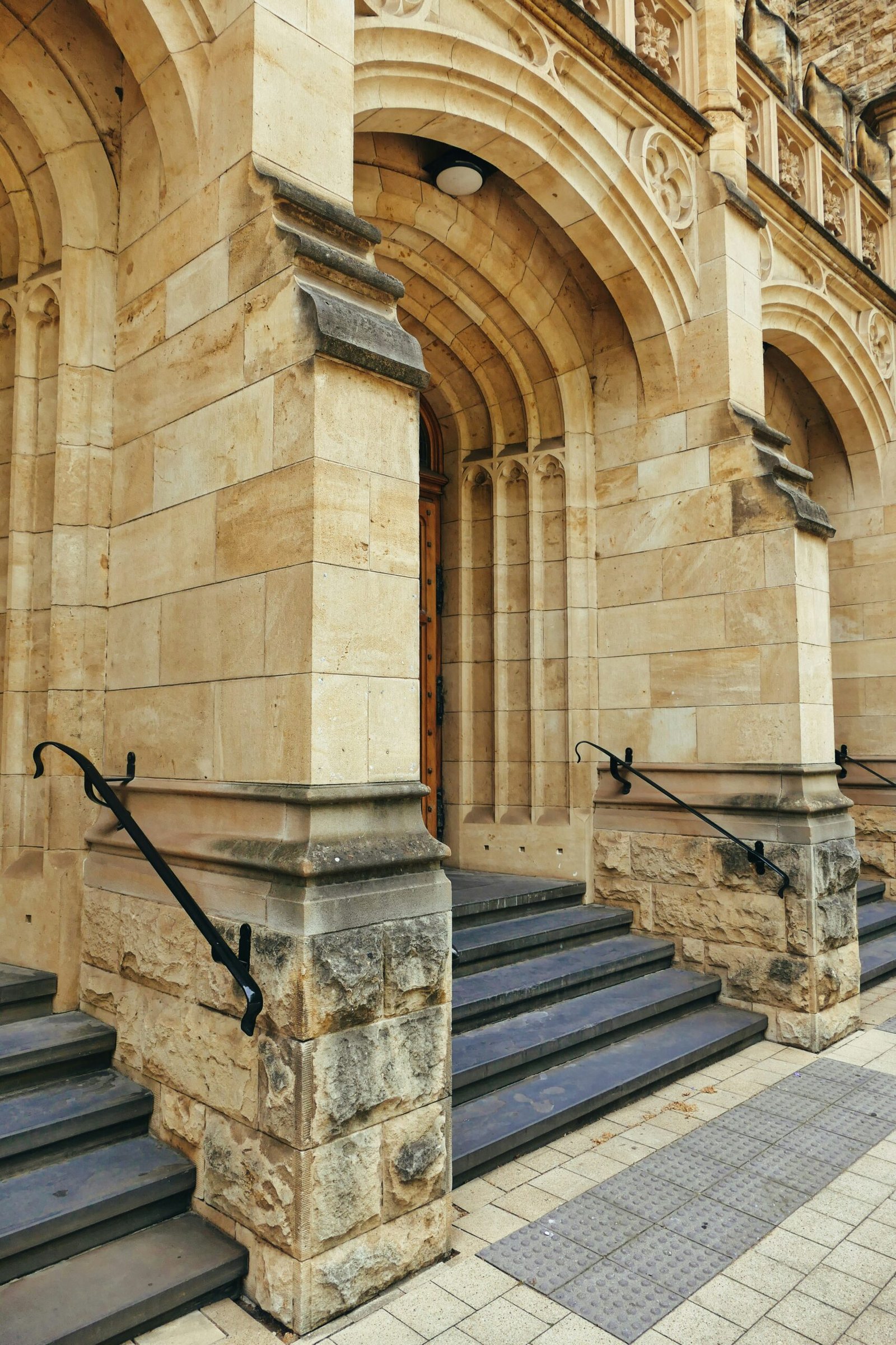 A stone building with steps leading up to it