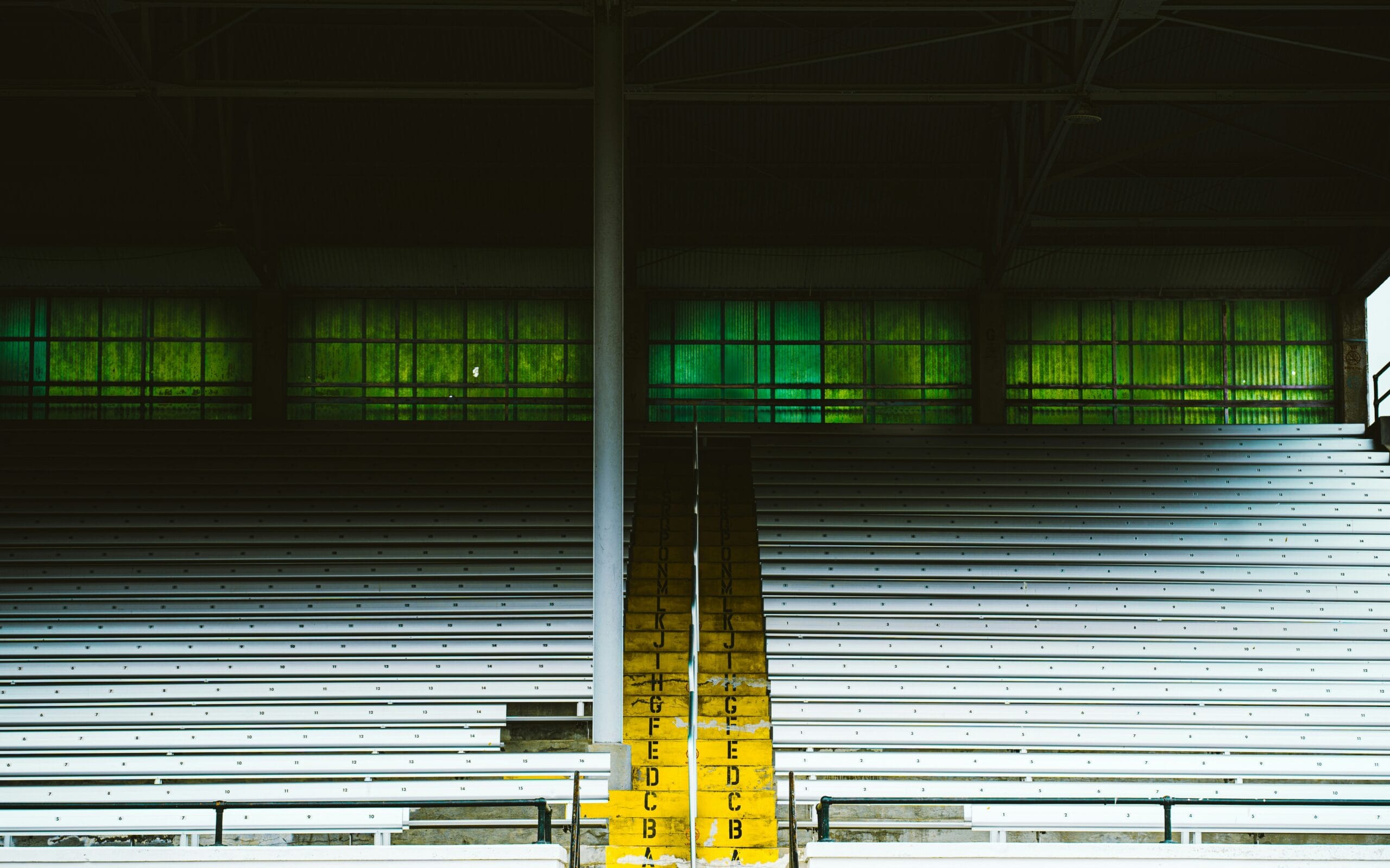 a couple of empty bleachers sitting next to each other