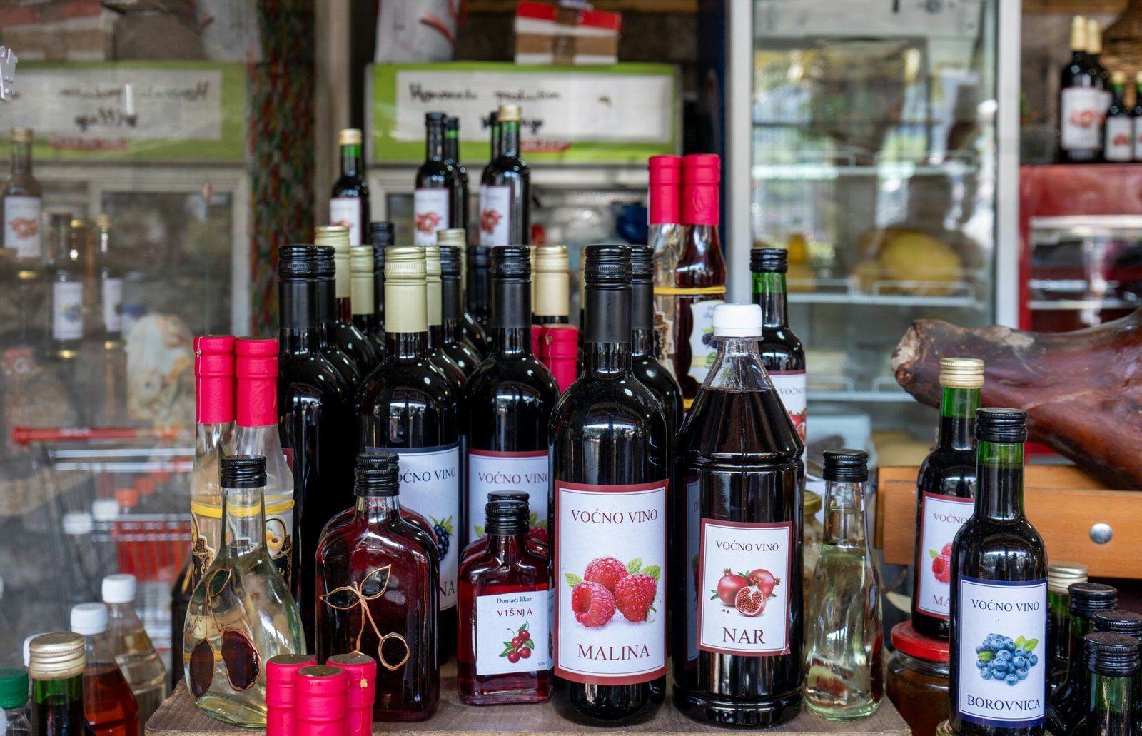 a display of various bottles of alcohol on a table